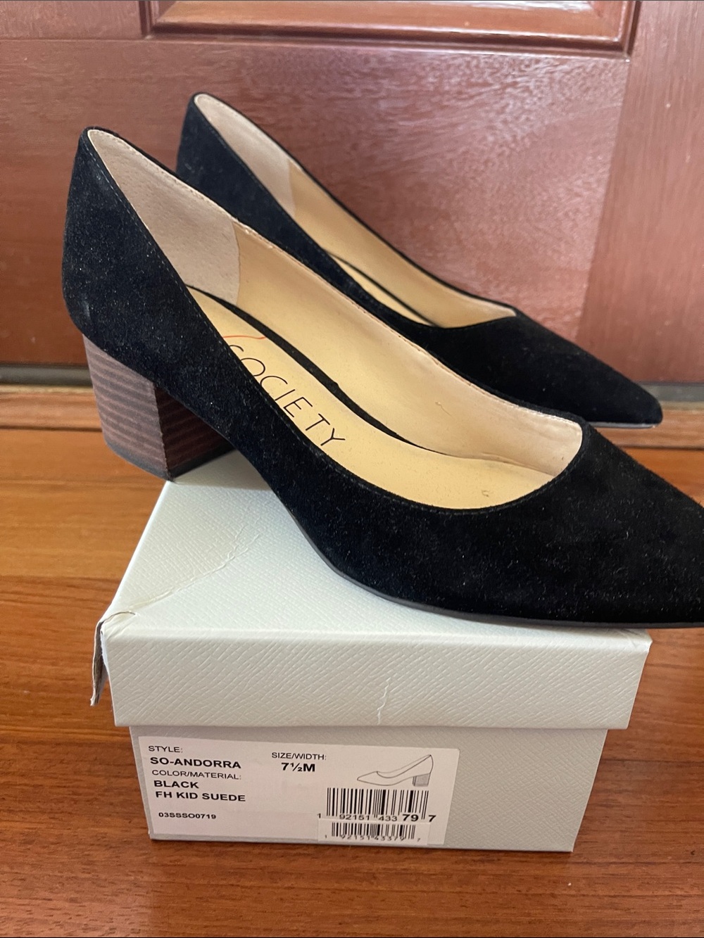 Sole Society Black Suede Pointed Toe Block Heel Pumps Andorra
